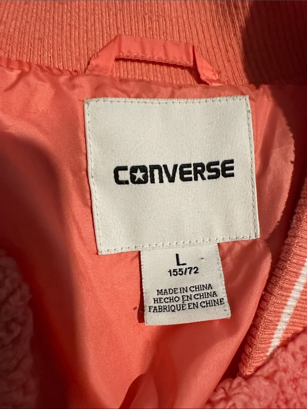 Converse Coral and Cream Sherpa Bomber Jacket